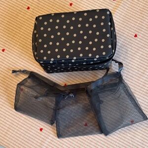 Thirty-One Black and White Polka Dot Travel Jewelry Bag Set